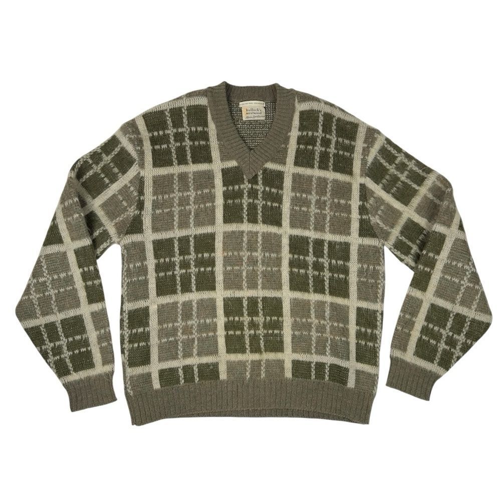 Vintage 70s Bullock’s Westwood Wool Mohair Plaid V-Neck Sweater Men’s Size M/L
